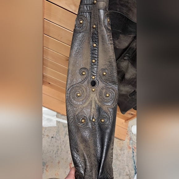 Distressed Leather Studded Moto Jacket Size M - Picture 5 of 7